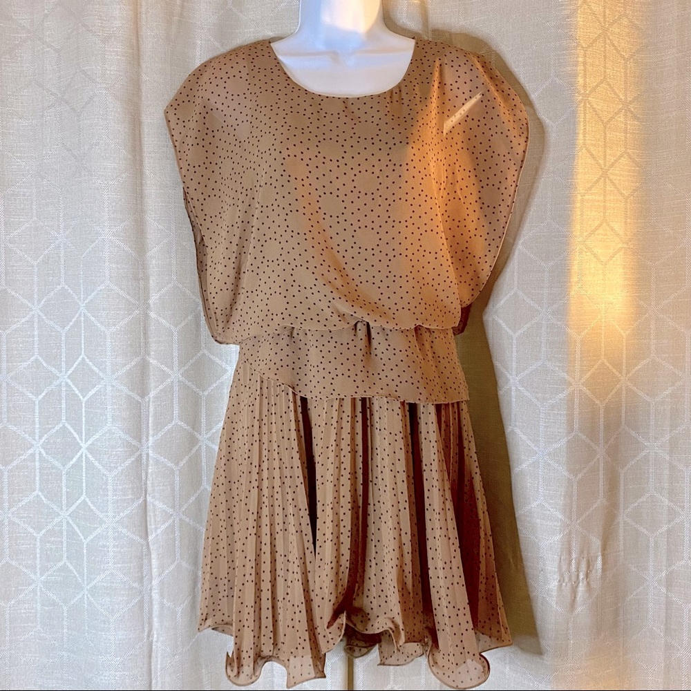 Silk Blend Pleated Dress in Camel Beige Color